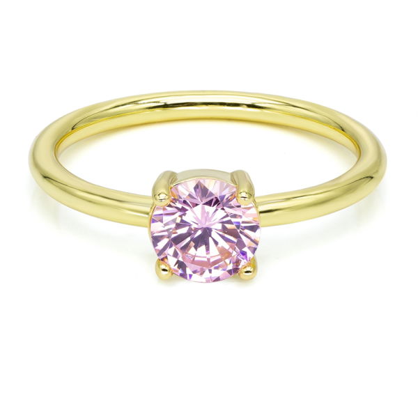 Damenring Zirkonia Pink Rund Silber 925 vergoldet - 6mm
