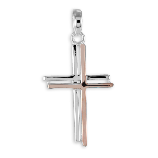 Kreuzanhänger 2-farbig Silber 925 rosé teilvergoldet - 25x13mm
