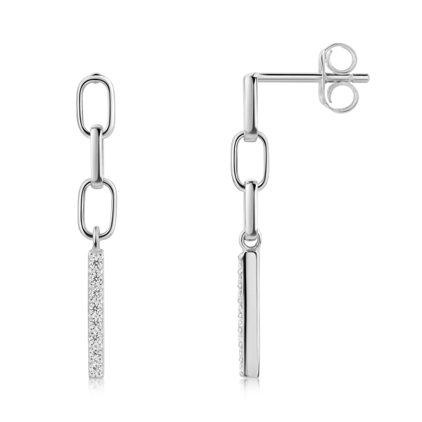 Ohrstecker mit Behang und 16 Zirkonia Silber 925 rhodiniert
