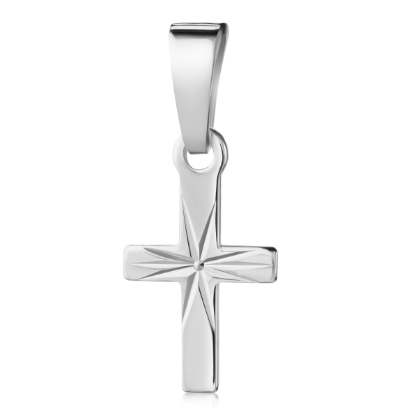 Anhänger Kreuz Silber 925 rhodiniert - Glänzend und Diamantiert - 10mm