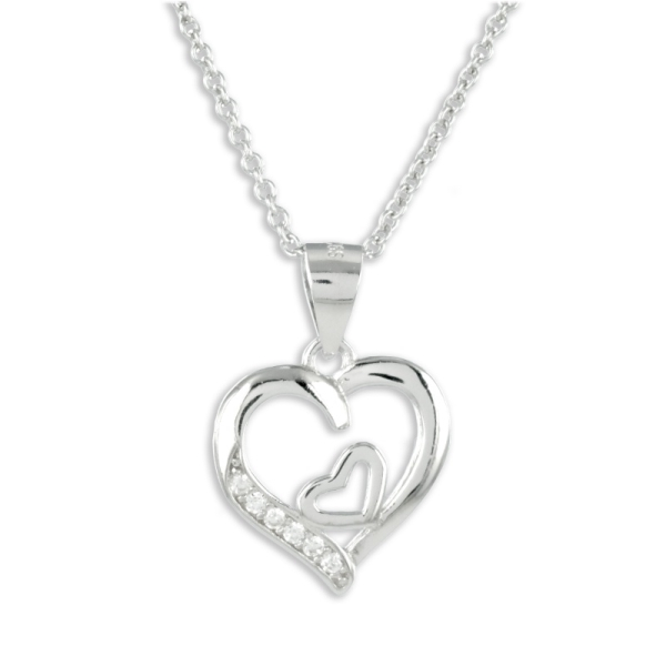 Collier Herz Silber 925 rhodiniert - 6 Zirkonia - Herz 13x14mm