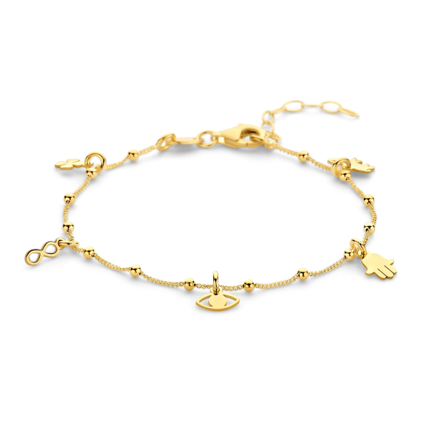 Armband Glück Stärke Leben Silber 925 vergoldet - 5 Anhänger
