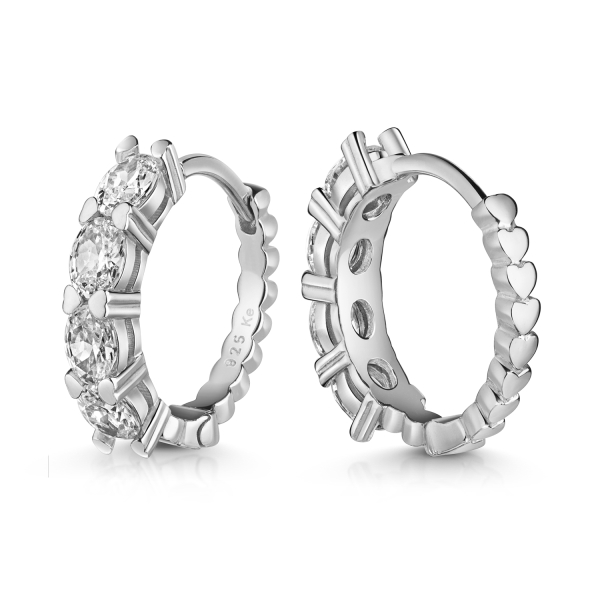 Klappcreolen mit 8 Zirkonia Silber 925 rhodiniert - 16mm x 3mm