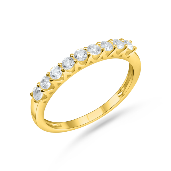 Damenring Silber 925 vergoldet - 9 Zirkonia - 2,2mm breit