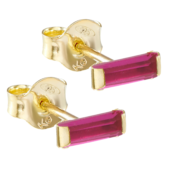 Ohrstecker mit Zirkonia rubinrot Silber 925 vergoldet - 7x3mm