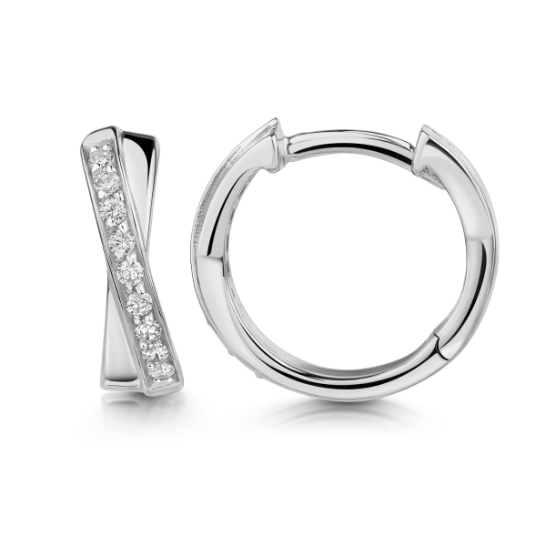 Klappcreolen Silber 925 rhodiniert - Ø 13mm - 18 Zirkonia - Hochglanz - Bild 2
