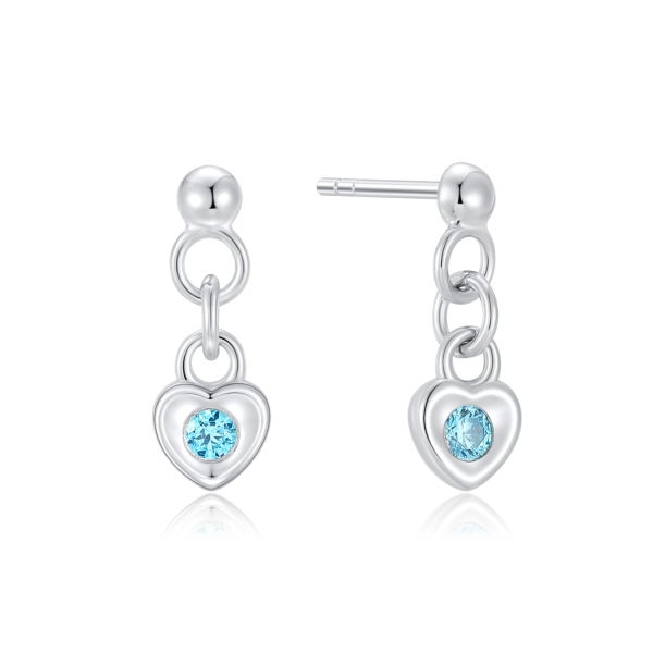 Ohrstecker Herz Silber 925 rhodiniert - Zirkonia aqua - Mit Halbkugel