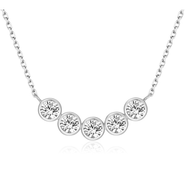 Collier Silber 925 rhodiniert - 5 Zirkonia - Zwischenteil 22x5mm - Diamantierte Kette