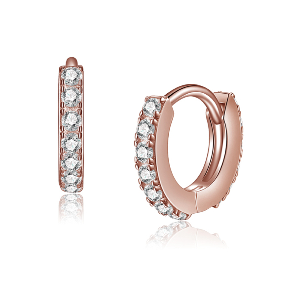 Lovebird Klappcreolen Silber 925 rosé vergoldet - Ø 11mm - 26 Zirkonia