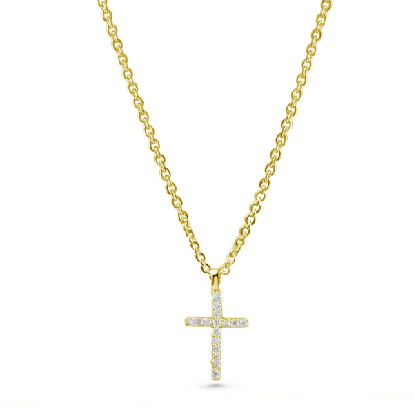 Collier mit Anhänger Kreuz Silber 925 vergoldet - 16 Zirkonia