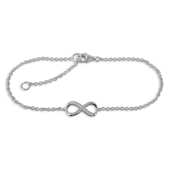 Armband Infinity Silber 925 rhodiniert - 10 Zirkonia - 14x7mm