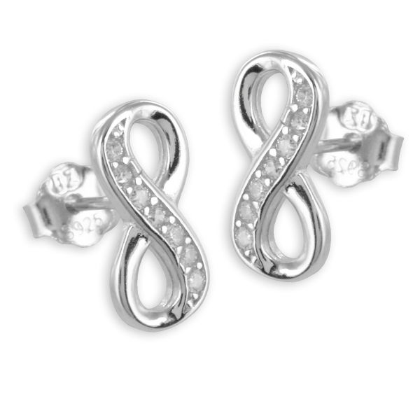 Ohrstecker Infinity Silber 925 rhodiniert - 14 Zirkonia - 11x5,5mm