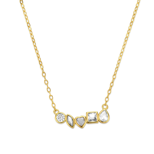 Collier Silber 925 vergoldet - 5 Zirkonia - Zwischenteil 18x5,5mm