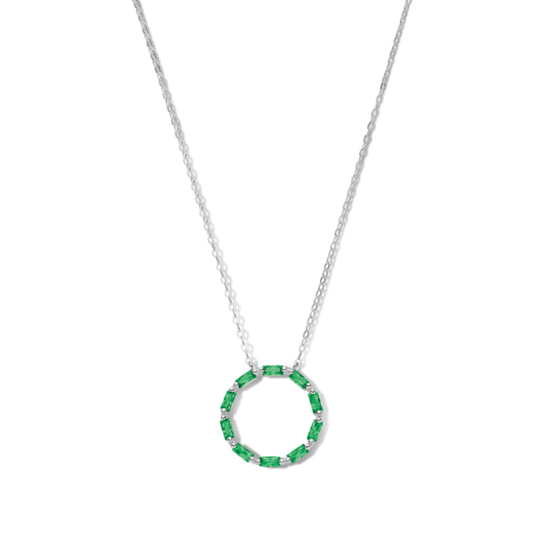 Collier Kreis Silber 925 rhodiniert - 10 smaragdgrüne Zirkonia im Baguetteschliff - Bild 2