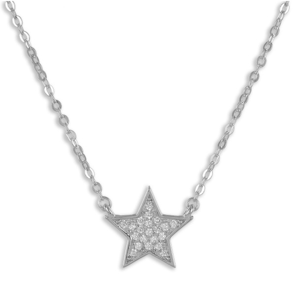 Collier Stern Silber 925 rhodiniert - 18 Zirkonia - 13x13mm