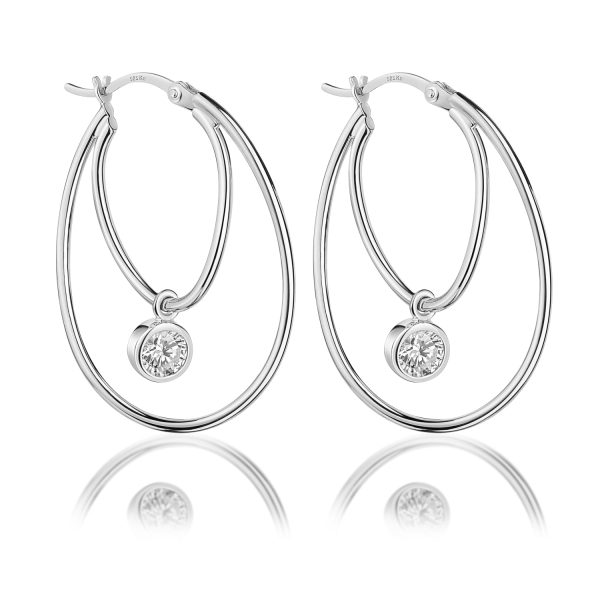 Creolen mit Behang Silber 925 rhodiniert - Zirkonia 5mm