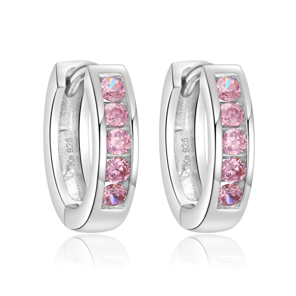 Klappcreolen Silber 925 rhodiniert - Ø 14mm - 10 Zirkonia in Rosé