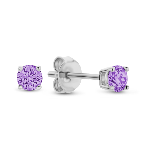 Ohrstecker mit Zirkonia lila Silber 925 rhodiniert - Ø 3mm