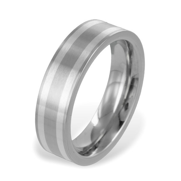 Freundschafts- und Verlobungsring Edelstahl Silbereinlage - 6mm breit