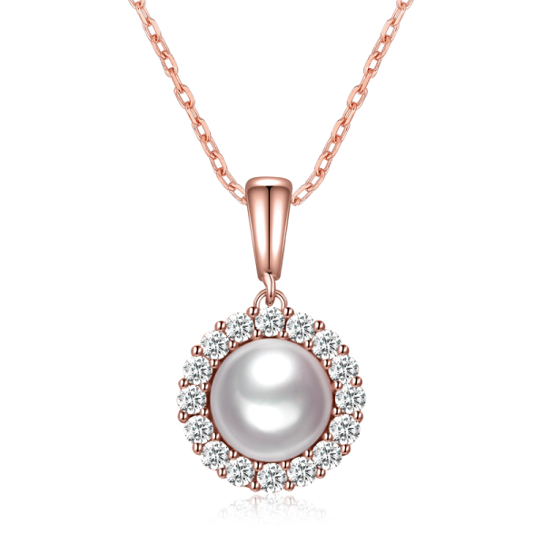 Lovebird Collier mit Süßwasser-Zuchtperle und 16 Zirkonia Silber 925 rosé vergoldet