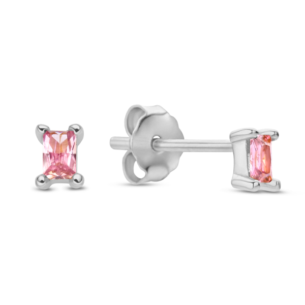Ohrstecker mit Zirkonia Pink Baguetteschliff Silber 925 rhodiniert - 3x2mm