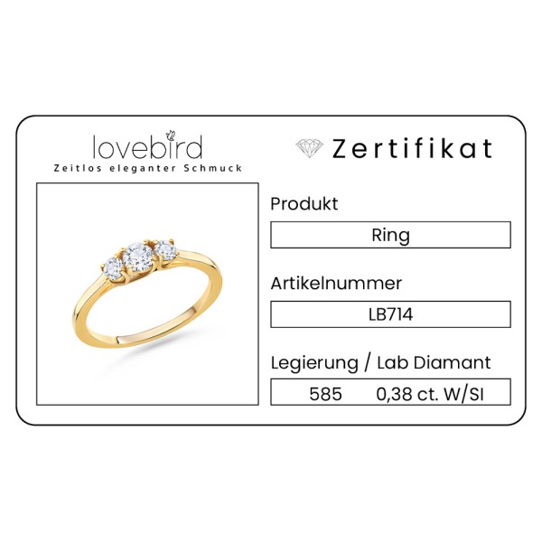 Lovebird Damenring Gelbgold 585 - 3 Lab Grown Brillanten - 0,38ct - Bild 2