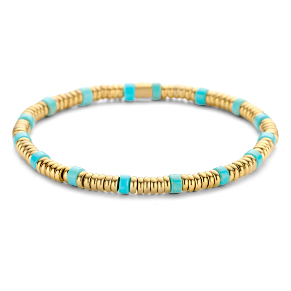 Lovebird Armband synthetischer Türkis Edelstahl - Goldfarben - Steine 2,6x4,2mm