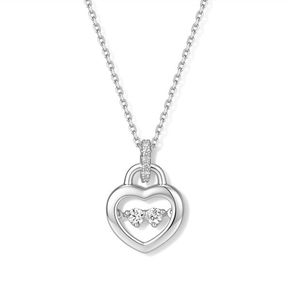 Collier Silber 925 mit Herzanhänger und beweglichen Zirkonia - rhodiniert oder vergoldet - 45cm