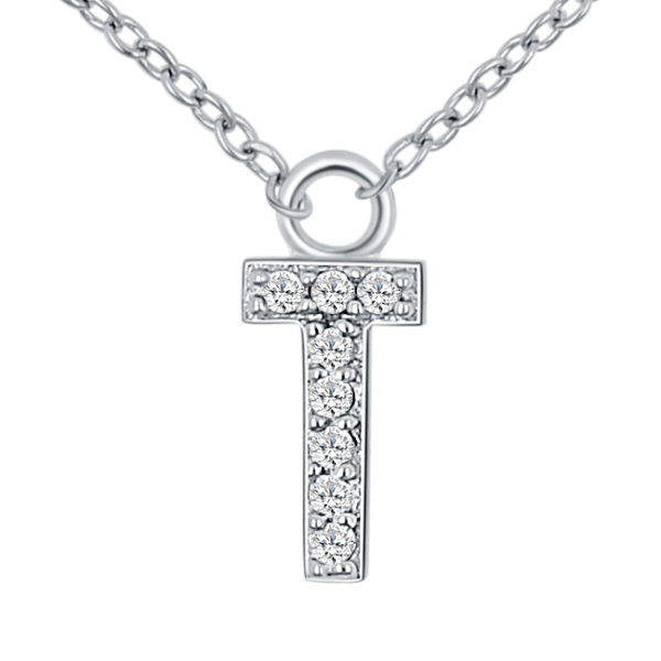 Lovebird Buchstabencollier T Silber 925 rhodiniert - 8 Zirkonia