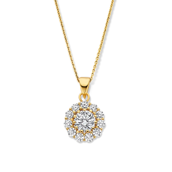Collier Silber 925 vergoldet - Anhänger 12 Zirkonia - Ø 8mm