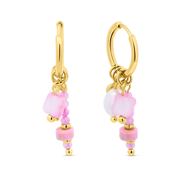 Lovebird Klappcreolen Edelstahl IPG - Behang Süßwasser-Zuchtperlen, Muschelkern, Zirkonia pink