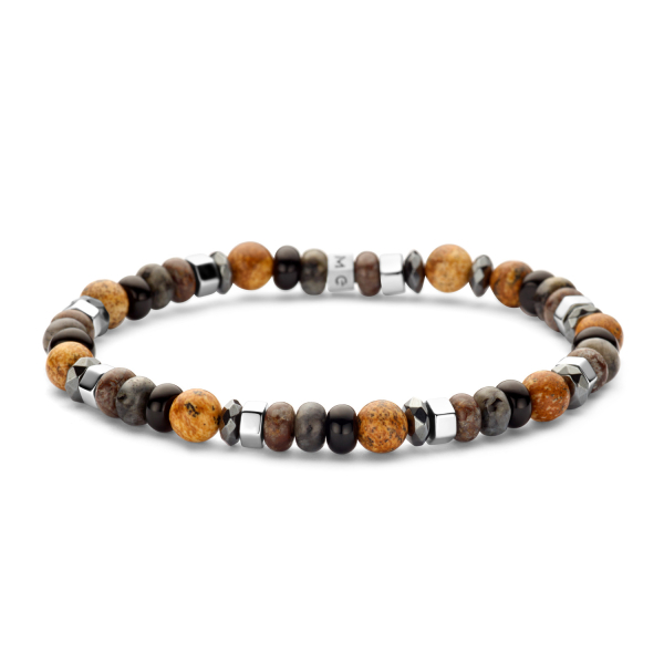 Frank 1967 Armband Edelstahl IPS - Schwarzer Achat, Labradorit, gelber Bronzit und Hämatit 6mm