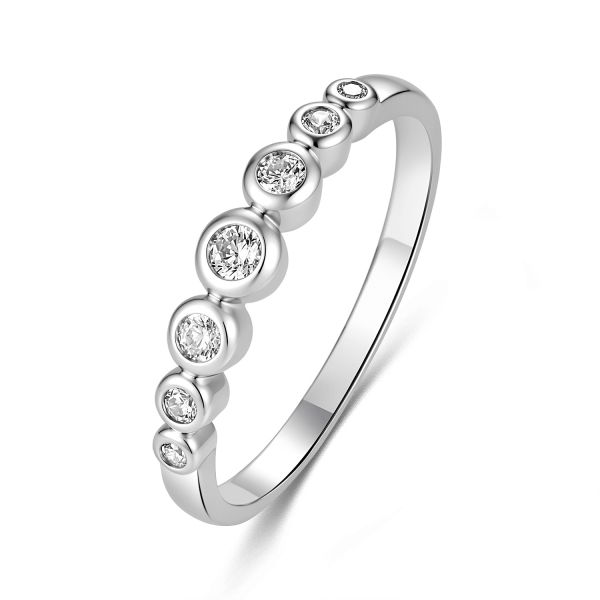 Damenring Silber 925 rhodiniert mit 7 Zirkonia - hochglanzpoliert