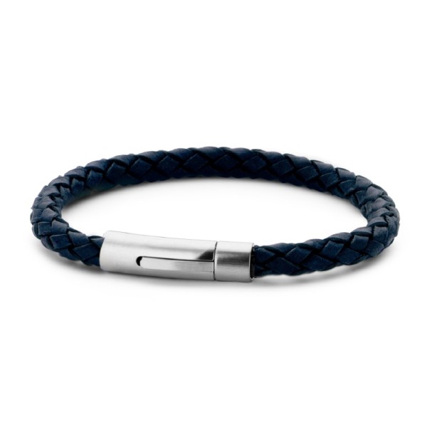 Frank 1967 Armband Echtleder Dunkelblau Geflochten Edelstahl - 6mm, 20,5cm
