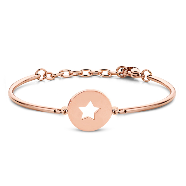 Lovebird Armband mit Platte und Stern Edelstahl - Roségoldfarbene IP-Beschichtung - Gravur