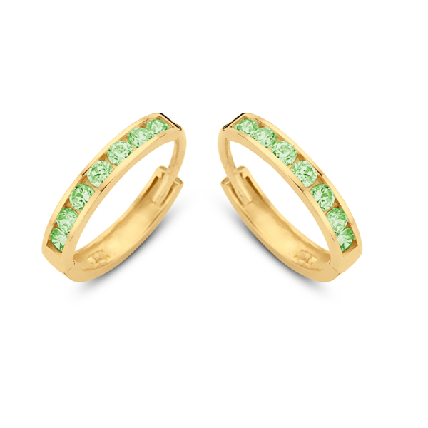 Klappcreolen Gold 585 - 14 Zirkonia peridot - Ø 11mm - 1,8mm breit