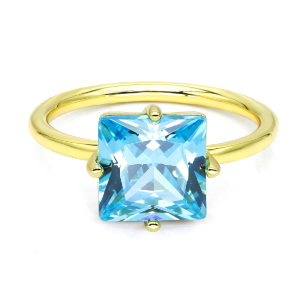 Damenring Zirkonia Hellblau Silber 925 vergoldet - 8x8mm