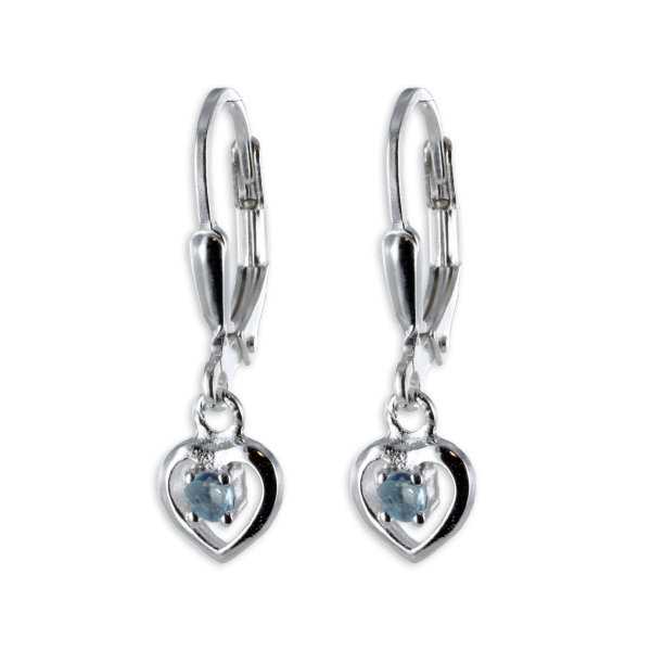 Ohrhänger Herz Silber 925 - Kristallstein Hellblau - 23mm hoch