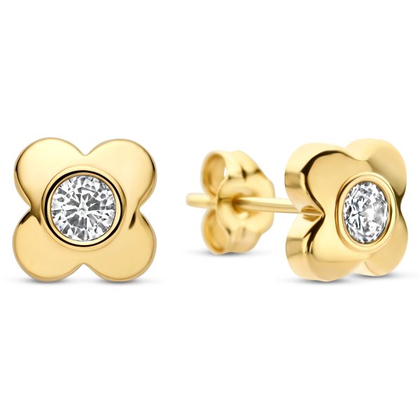 Ohrstecker Kleeblatt Gold 585 - Zirkonia - 6,30x6,30mm