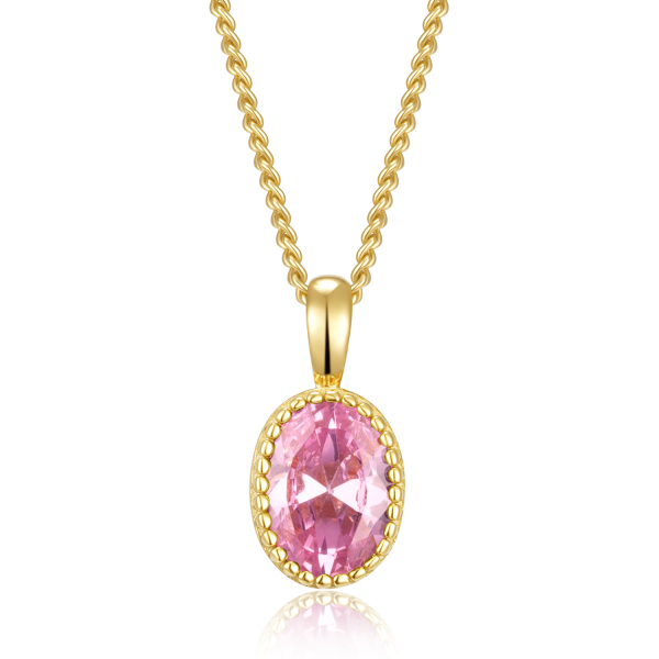 Collier mit Anhänger oval Zirkonia pink Silber 925 vergoldet - Zirkonia 5x7mm