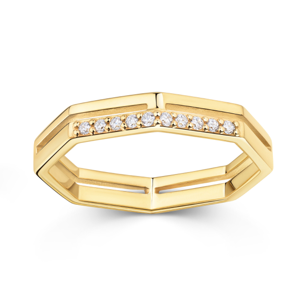 Ring Achtkant Silber 925 vergoldet - 10 Zirkonia - Bild 2