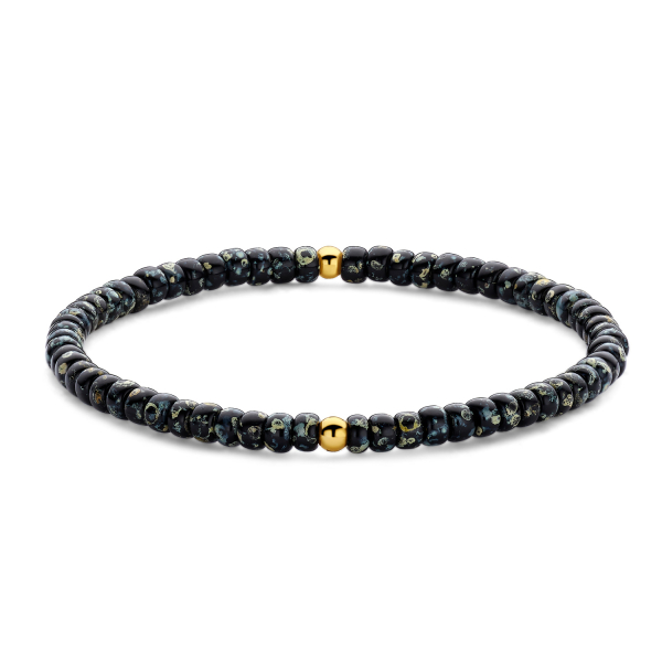 Frank 1967 Armband Miyuki Beads Edelstahl IPG - Schwarz und grau-bräunlich gefleckt