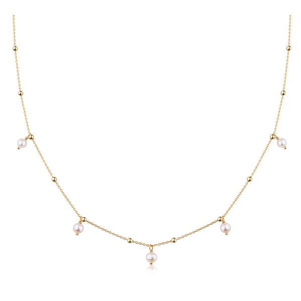 Collier Silber 925 vergoldet - 5 Süßwasser-Zuchtperlen - 4-4,5mm - Bild 2