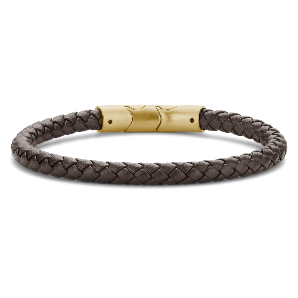 Frank 1967 Armband Echtleder Braun Geflochten Edelstahl IPG - 6mm breit