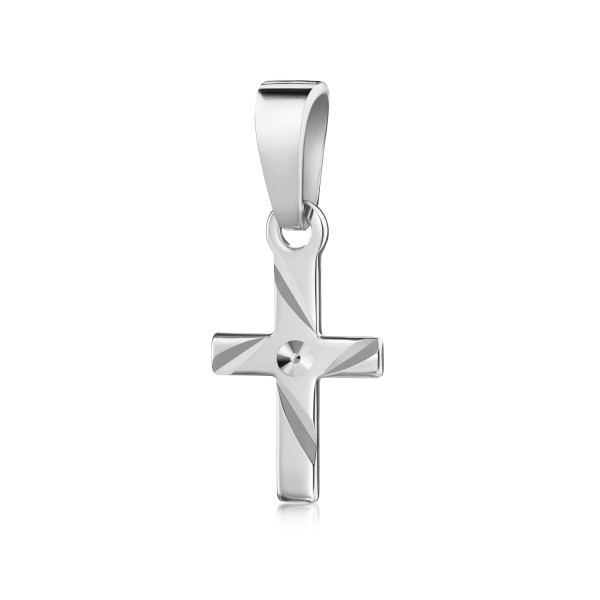 Anhänger Kreuz Silber 925 rhodiniert - Glänzend und Diamantiert - 10mm