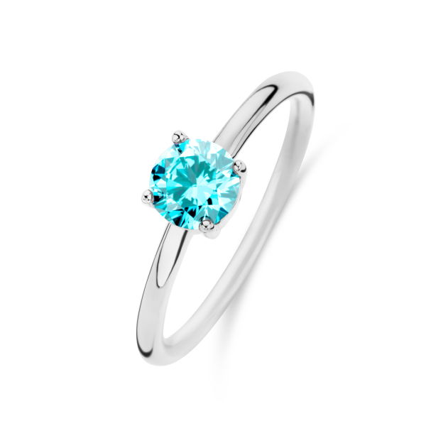 Damenring Zirkonia Hellblau Rund Silber 925 rhodiniert - 6mm