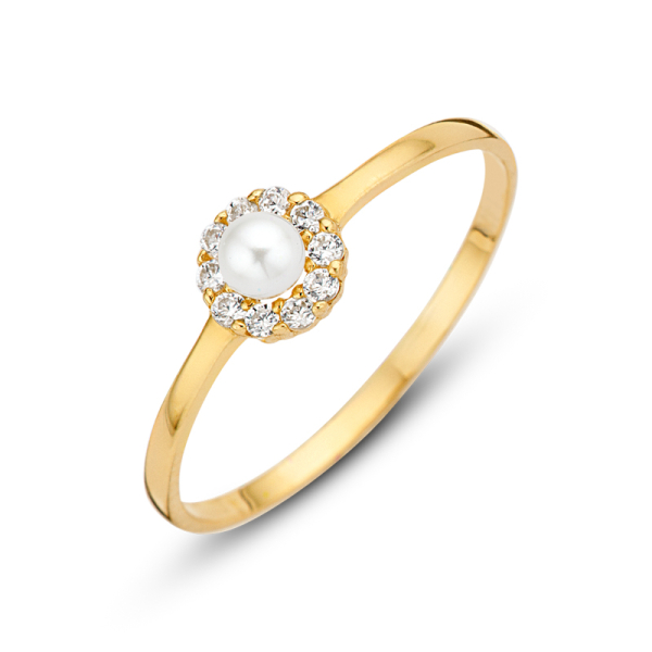 Damenring Süßwasser-Zuchtperle Gold 585 - 10 Zirkonia