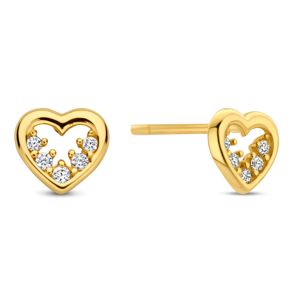 Ohrstecker Herz Gold 585 - 10 Zirkonia - 5,7x5,3mm