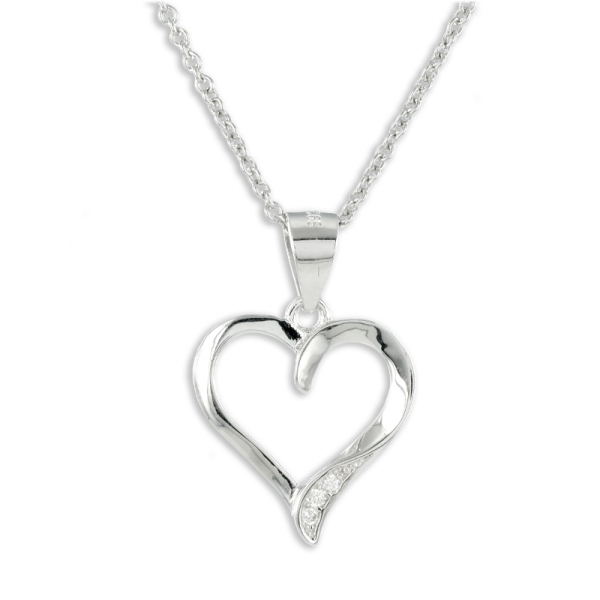 Collier Herz Silber 925 rhodiniert - 3 Zirkonia