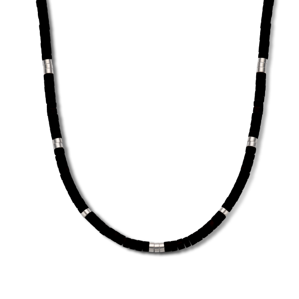 Frank 1967 Halskette schwarzer Achat - Zwischenteile Edelstahl IPS - 70cm